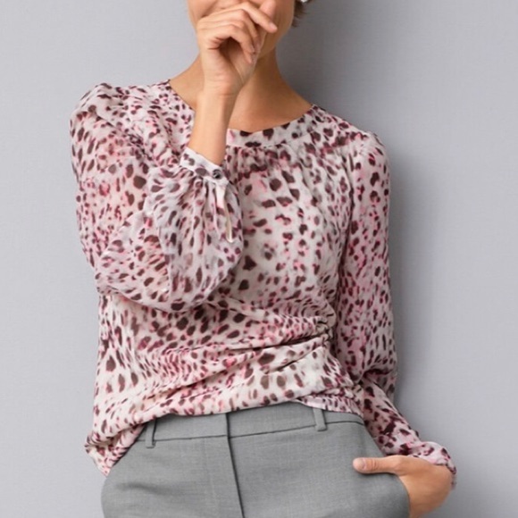 Talbots Pink Snow Leopard Popover Blouse Sz. S - Picture 3 of 15